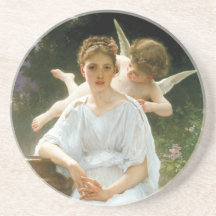 Whisperings of Love, William Adolphe Bouguereau Beverage Coaster