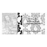white and black small flower teardrop damask custom photo card