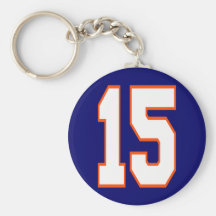 WHITE AND ORANGE NUMBER 15 KEYCHAINS