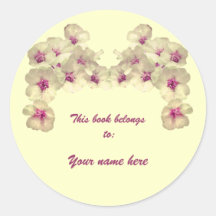 White and Pink Floral Bookplate Round Stickers