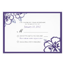 White and Purple Hibiscus Flower Custom RSVP Custom Announcements