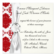 white and red romance damask design invitation