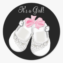 White Baby Shoes Pink Black Baby Shower Stickers stickers