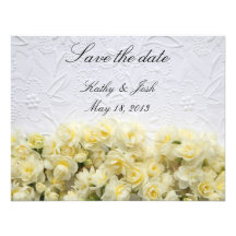 white background with narcissus save the date custom invites