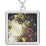 White Basket of Flowers, Jan van Huysum flowers Necklace