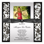 White Black Damask Photo Graduation Announcement