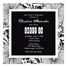White & Black Floral Chaos Custom Invitation