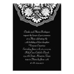White & Black Latin Pattern Quinceanera Invitation
