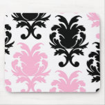 white black pink lovely bold damask mouse mat