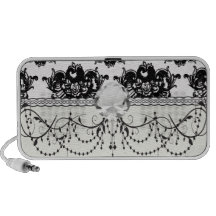 white black rose romance damask design laptop speaker