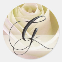 White Bridal Rose Monogram Sticker... Initial G