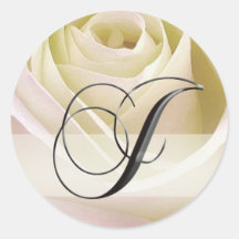 White Bridal Rose Monogram Sticker...Initial J