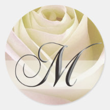 White Bridal Rose Monogram Sticker Initial M