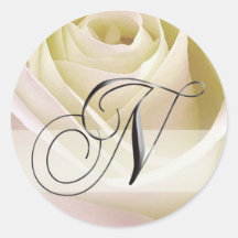 White Bridal Rose Monogram Sticker... Initial N