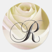 White Bridal Rose Monogram Sticker Initial R
