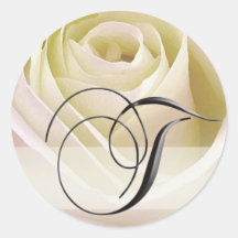 White Bridal Rose Monogram Sticker Initial T