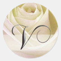 White Bridal Rose Monogram Sticker Initial V