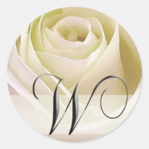 White Bridal Rose Monogram Sticker...Initial W