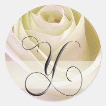 White Bridal Rose Monogram Sticker Initial Y