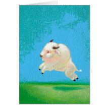 White buffalo art fun happy leaping bison painting greeting card