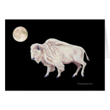 White Buffalo Full Moon Greeting Cards