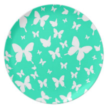 White Butterflies on Sea Green Dinner Plates