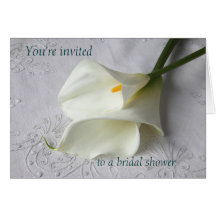 white calla lilies on linen bridal shower invite cards