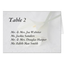 white calla lilies on linen table card