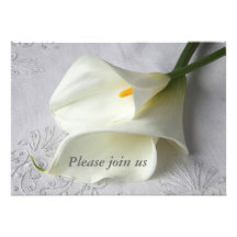 white calla lilies on linen wedding invitation