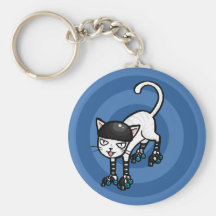 White cat on rollerskates key chains