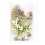 White Daffodils Vintage Easter Postcard