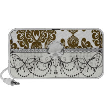 white dark brown elegant damask design mini speaker