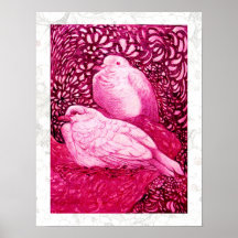 WHITE DOVES IN PINK FUCHSIA PRINT