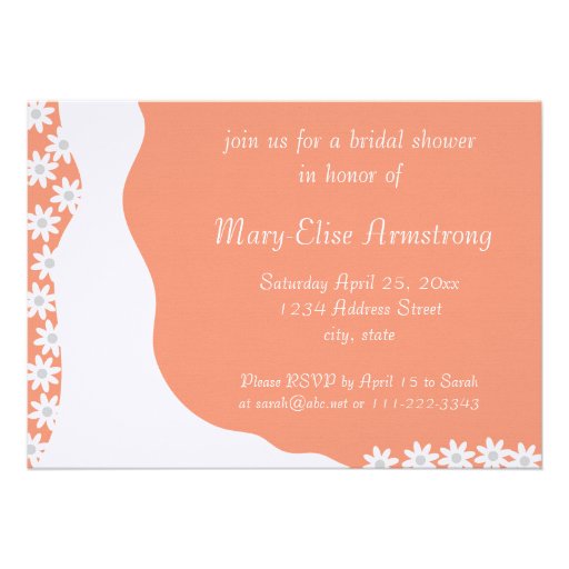 White Dress Bridal Shower Coral Invitation