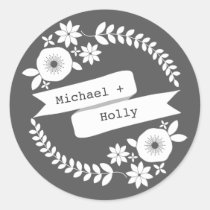 White Floral Wreath & Banner Sticker stickers