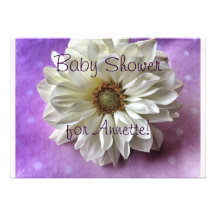 white flower on polka dots baby invitation