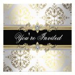 White Gold Black Damask Party Invitations invitations