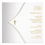 White Gold Cross Baby Boy Girl Christening Invitation