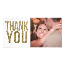 White & Gold Glitter Thank You Photo Cards