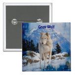 White Grey Wolf & Rocky Mountains Button