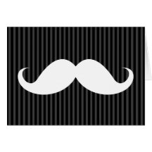 White handlebar moustache on grey black stripes greeting cards