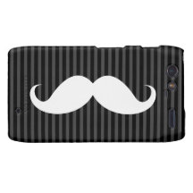 White handlebar moustache on grey black stripes droid RAZR case