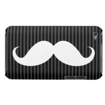 White handlebar moustache on grey black stripes iPod touch covers