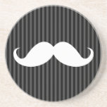 White handlebar moustache on grey black stripes drink coaster