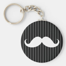 White handlebar moustache on grey black stripes keychains
