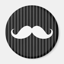 White handlebar moustache on grey black stripes magnets