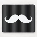 White handlebar moustache on grey black stripes mouse pads