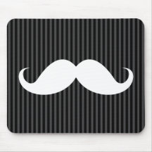 White handlebar moustache on grey black stripes mouse pads