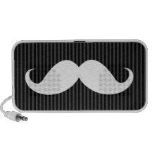 White handlebar moustache on grey black stripes mp3 speaker