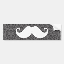 White handlebar moustache on grey damask pattern bumper stickers